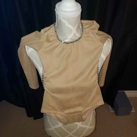 Beige brown 1 pcs body suit with beaded nek and back - Picture 1 of 1